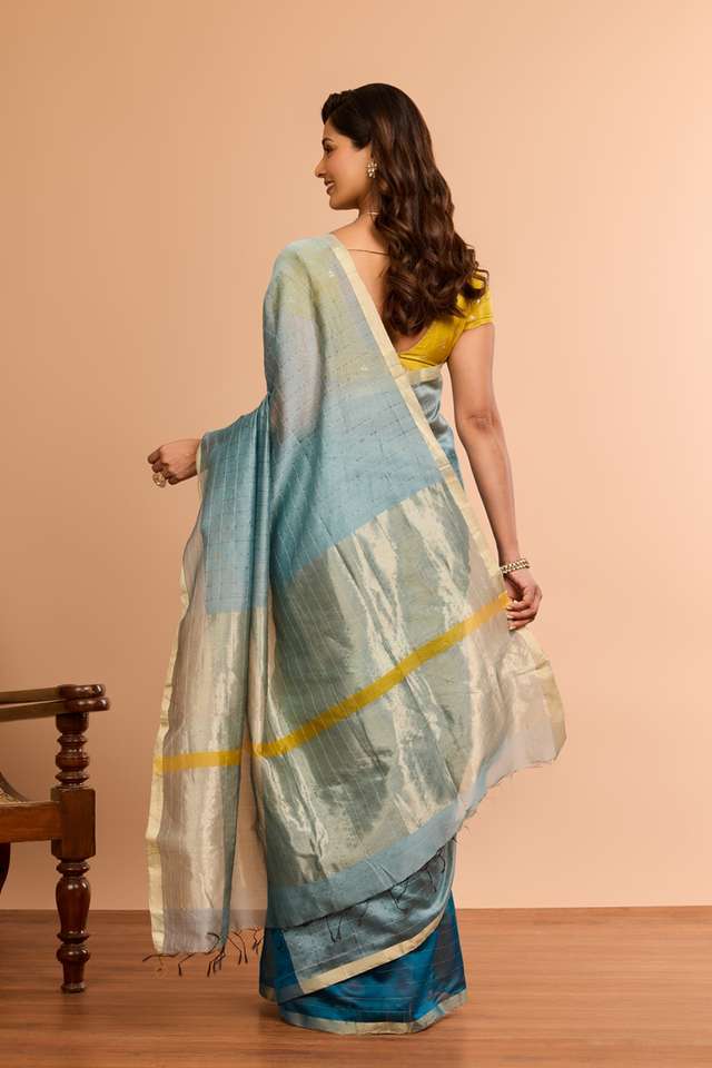 Blue Woven Pure Silk Cotton Maheshwari Saree thumbnail image number null