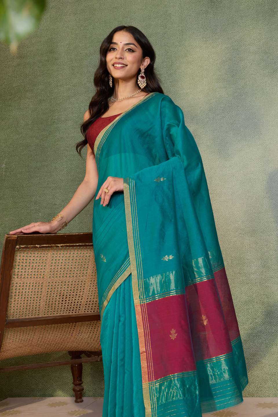 Green Woven Pure Silk Cotton Chanderi Saree