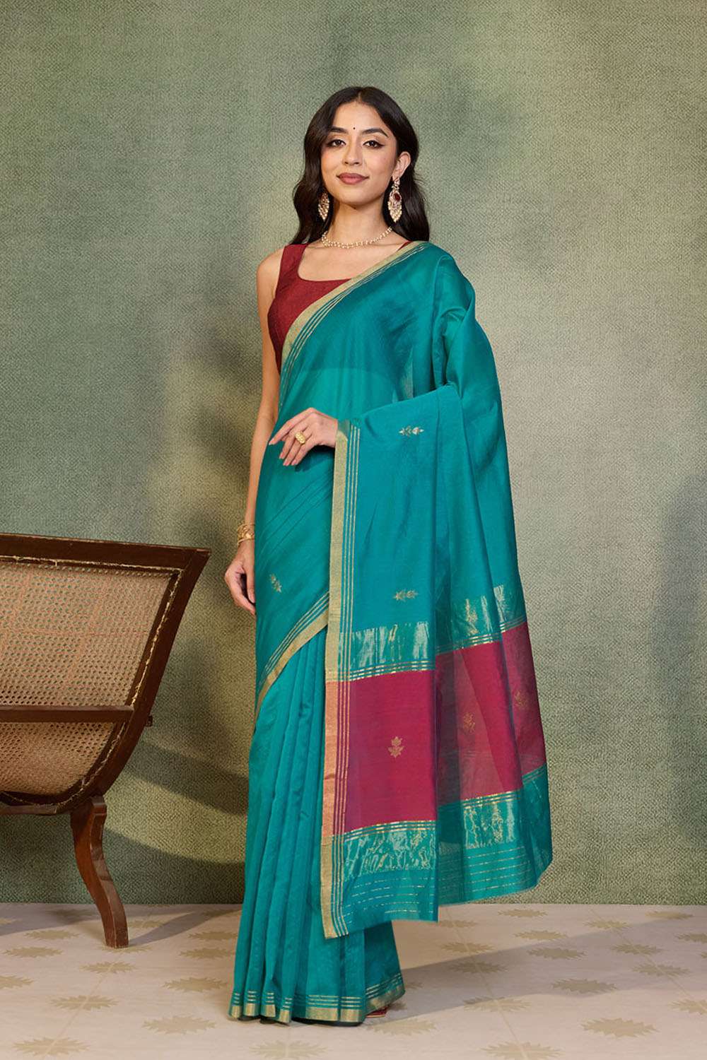 Green Woven Pure Silk Cotton Chanderi Saree image number null
