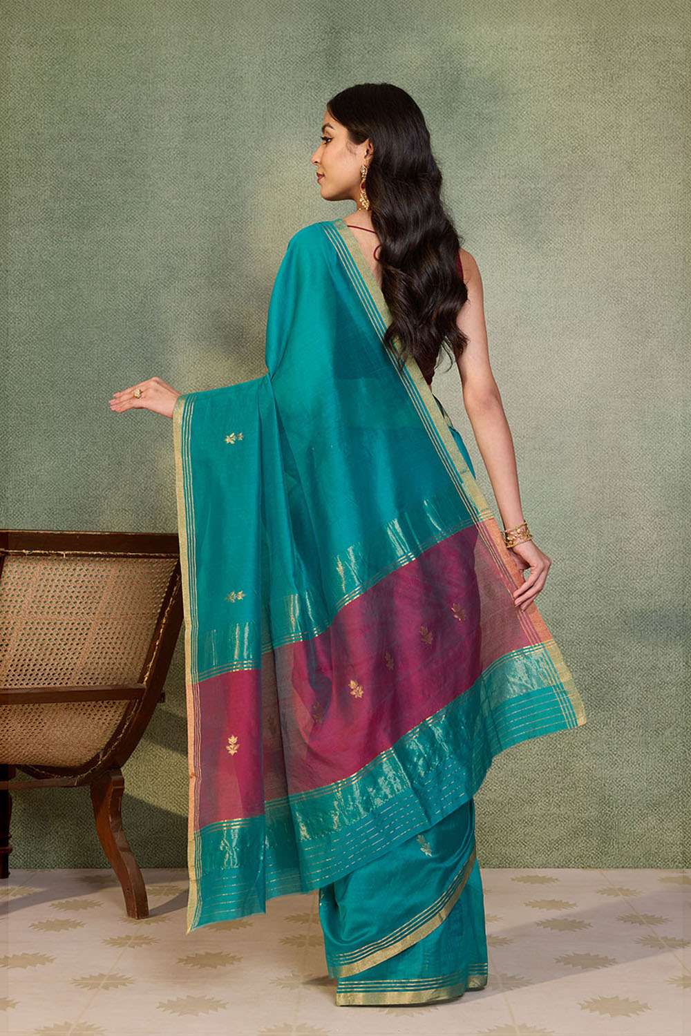 Green Woven Pure Silk Cotton Chanderi Saree image number null