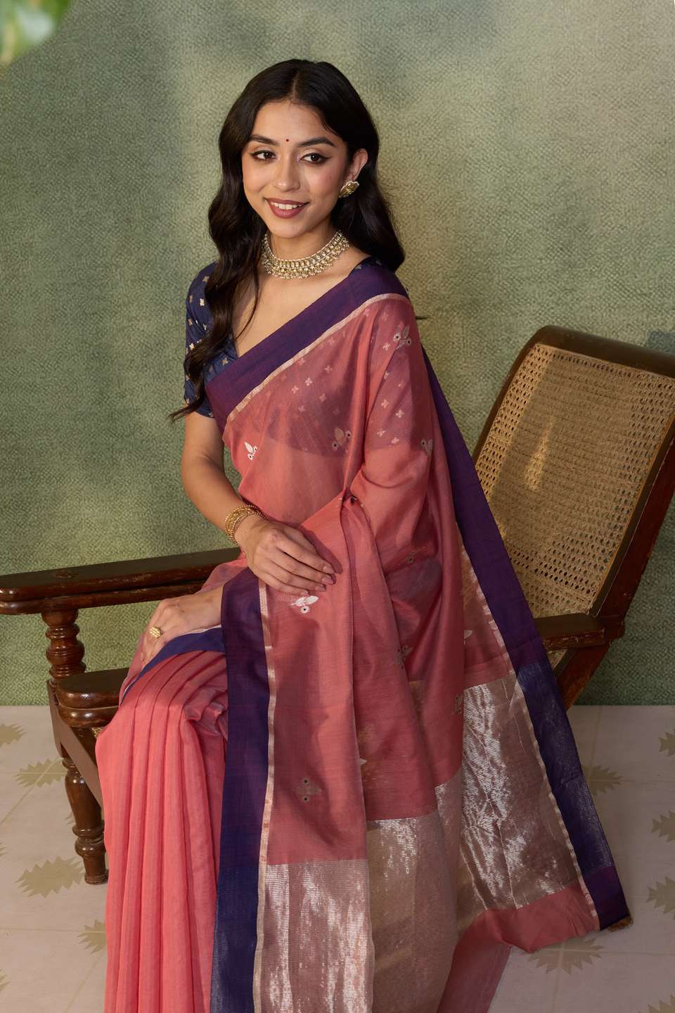 Dark Pink Eknaliya Pure Silk Cotton Chanderi Saree