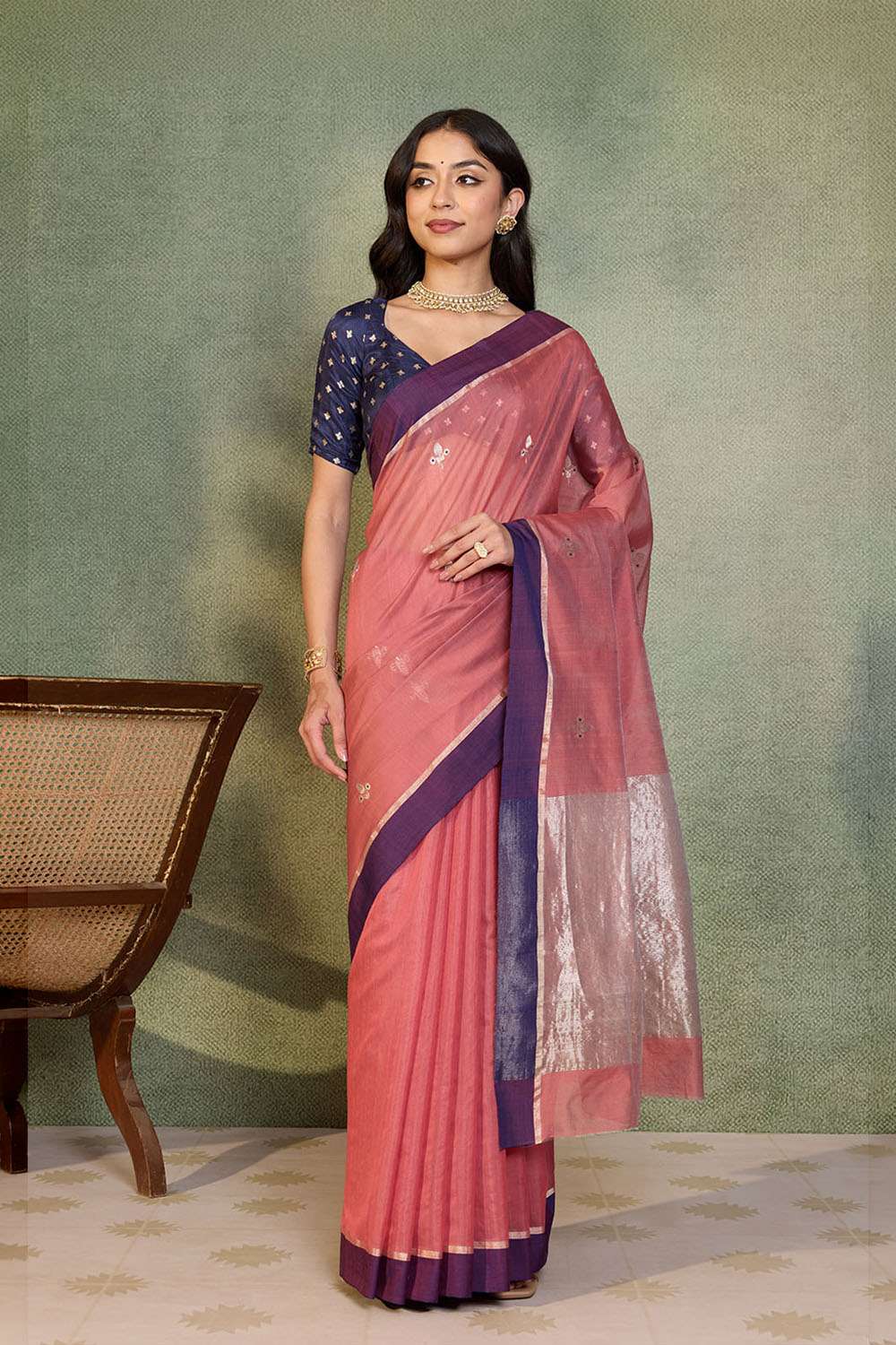 Dark Pink Eknaliya Pure Silk Cotton Chanderi Saree image number null