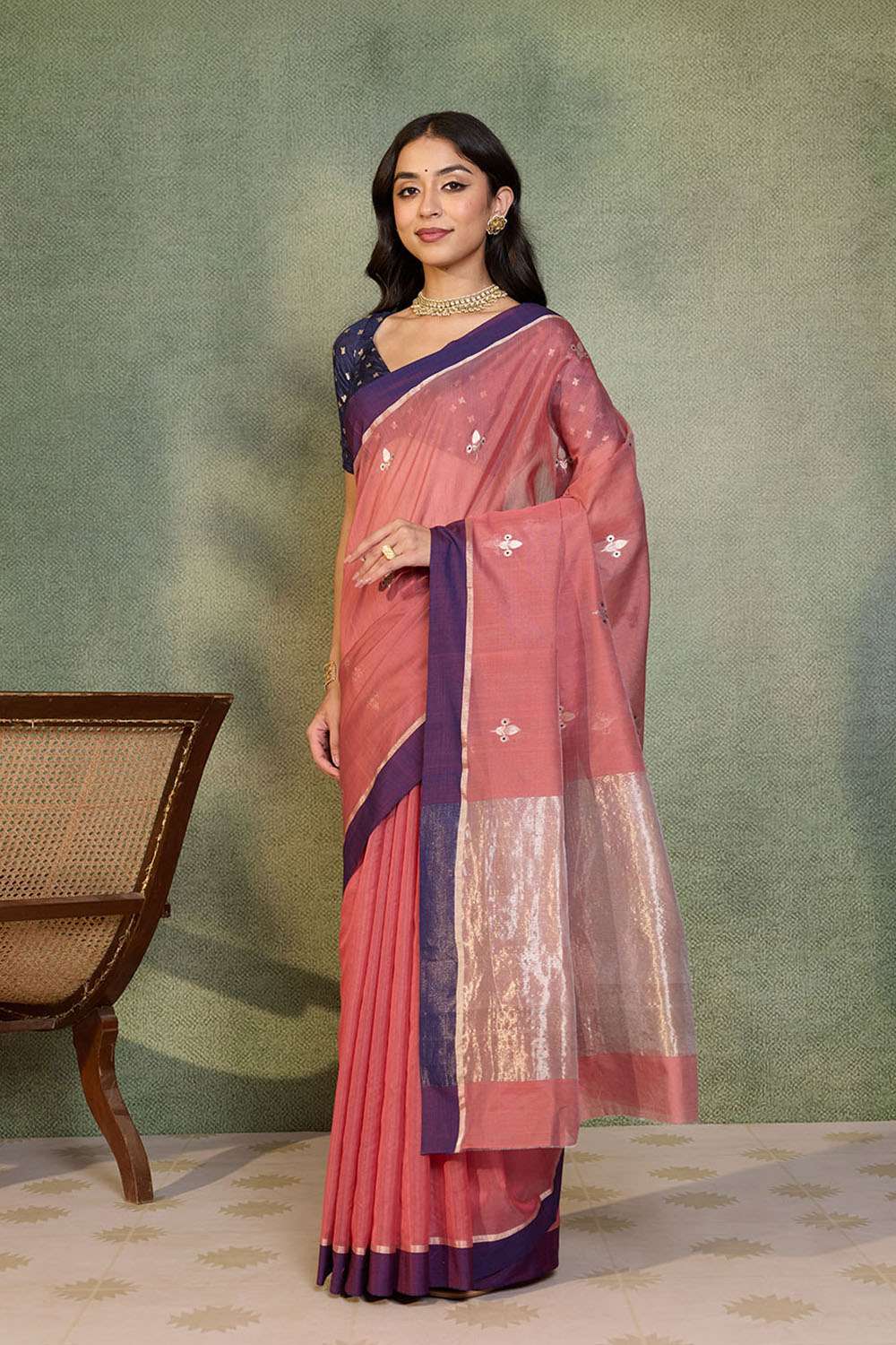 Dark Pink Eknaliya Pure Silk Cotton Chanderi Saree image number null