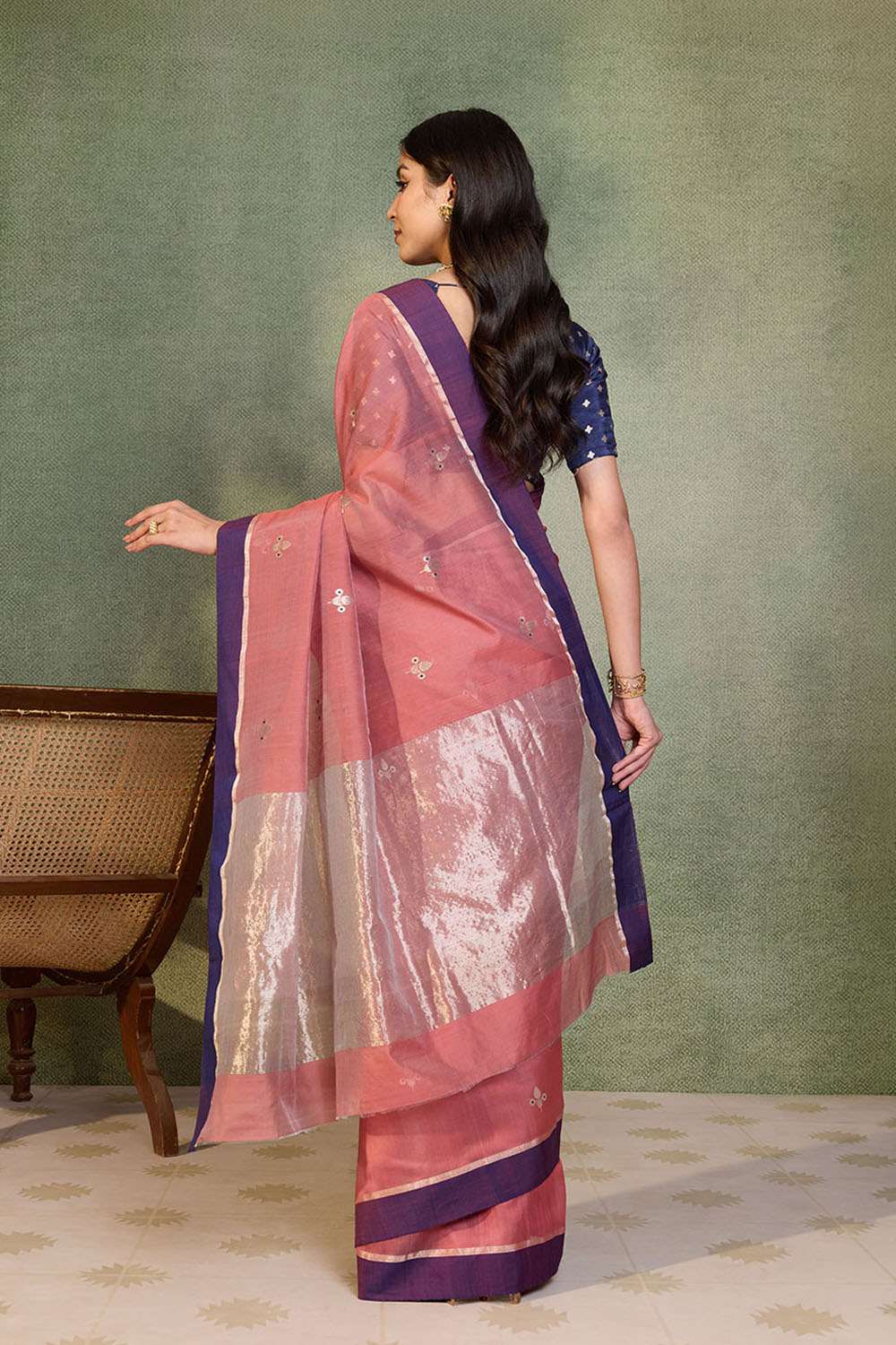 Dark Pink Eknaliya Pure Silk Cotton Chanderi Saree image number null