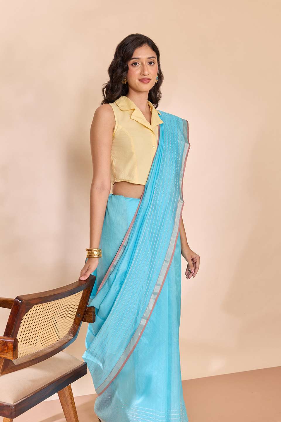 Light Blue Woven Pure Silk Cotton Chanderi Saree
