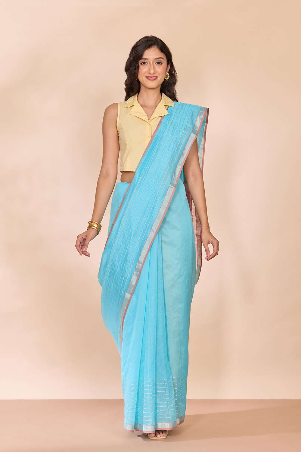 Light Blue Woven Pure Silk Cotton Chanderi Saree image number null