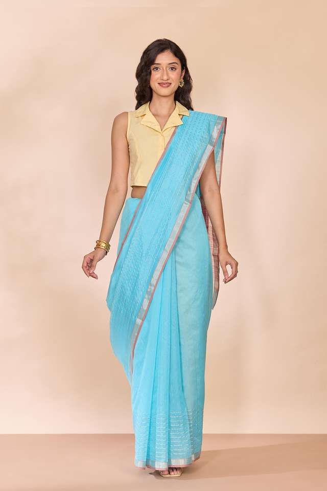 Light Blue Woven Pure Silk Cotton Chanderi Saree thumbnail image number null