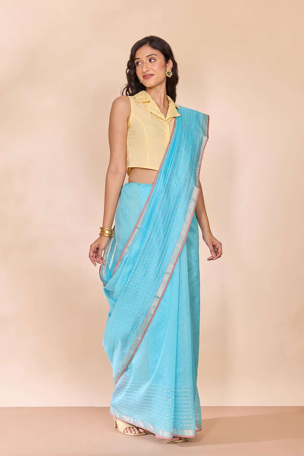 Light Blue Woven Pure Silk Cotton Chanderi Saree image number null