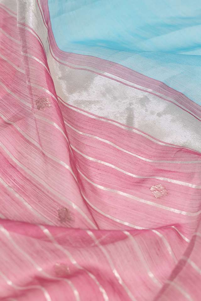 Light Blue Woven Pure Silk Cotton Chanderi Saree thumbnail image number null