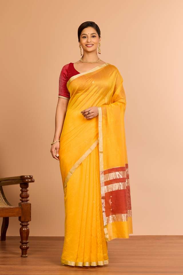 Yellow Silk Cotton Chanderi Woven Saree thumbnail image number null
