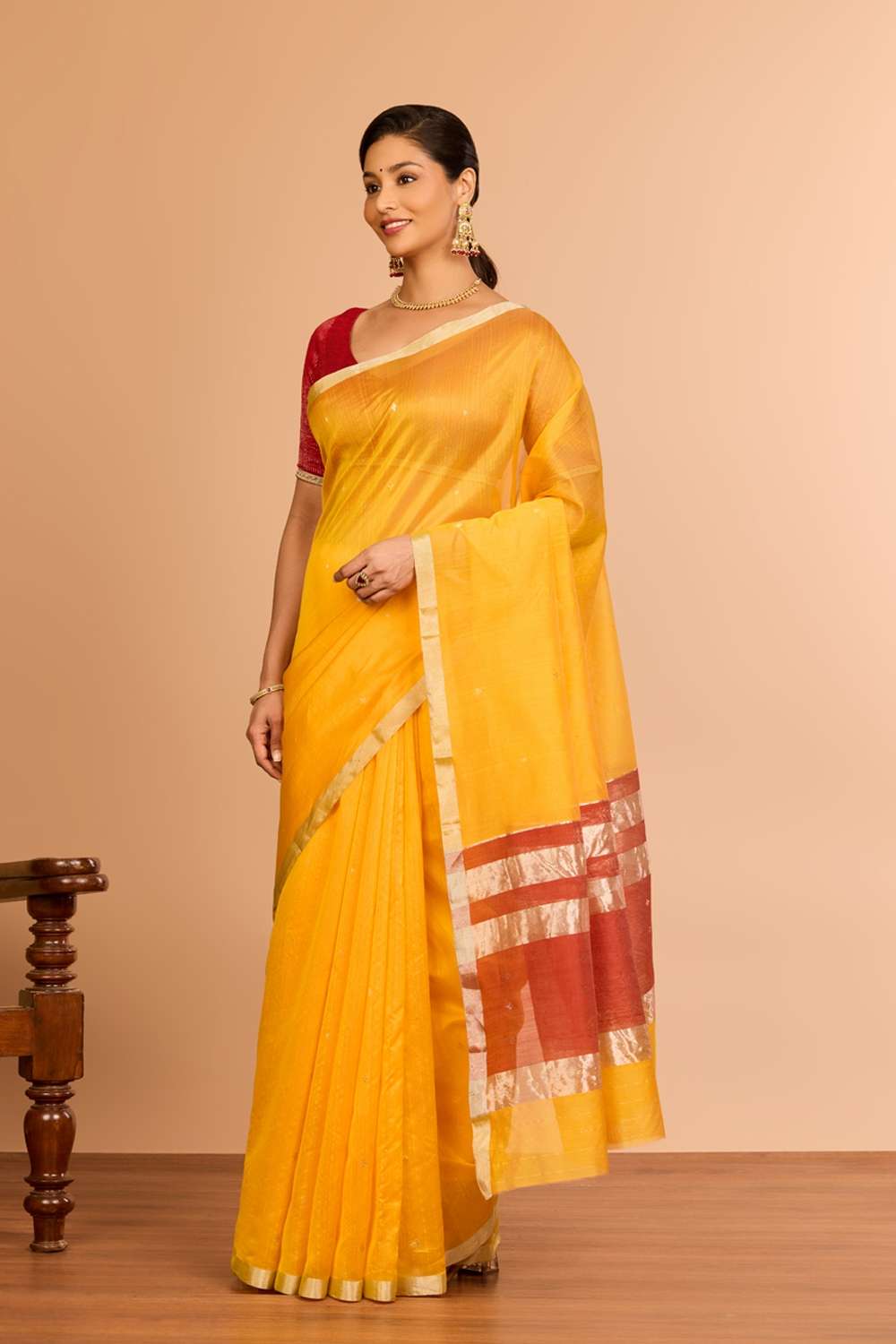 Yellow Silk Cotton Chanderi Woven Saree image number null