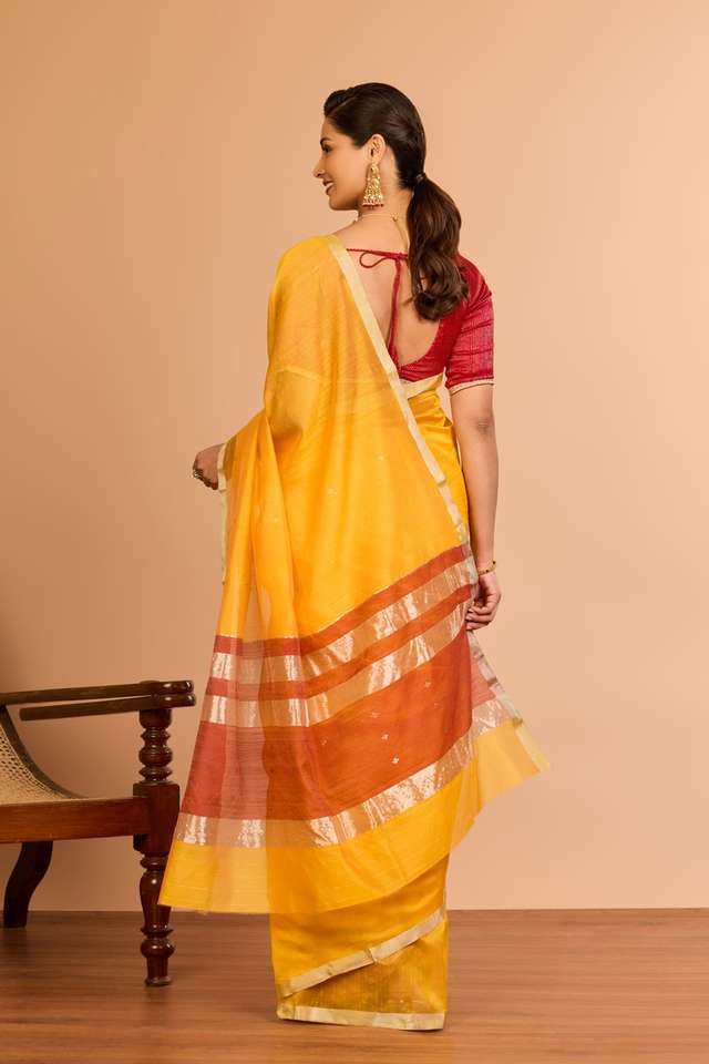 Yellow Silk Cotton Chanderi Woven Saree thumbnail image number null