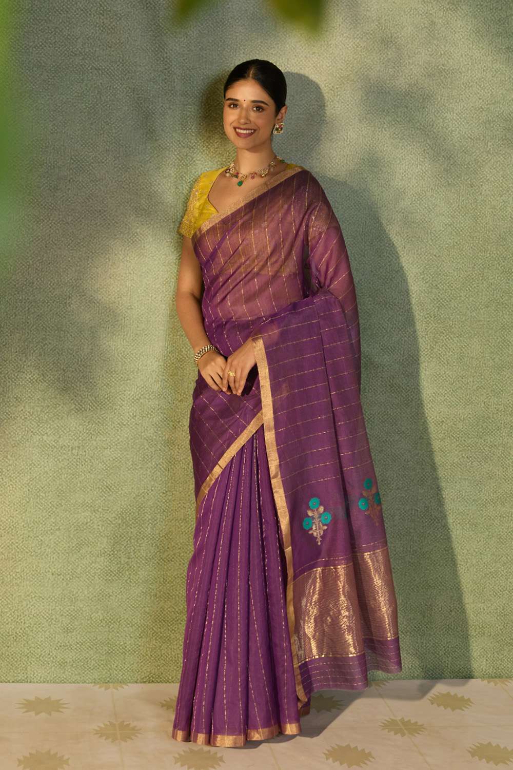 Purple Woven Pure Silk Cotton Chanderi Saree image number null
