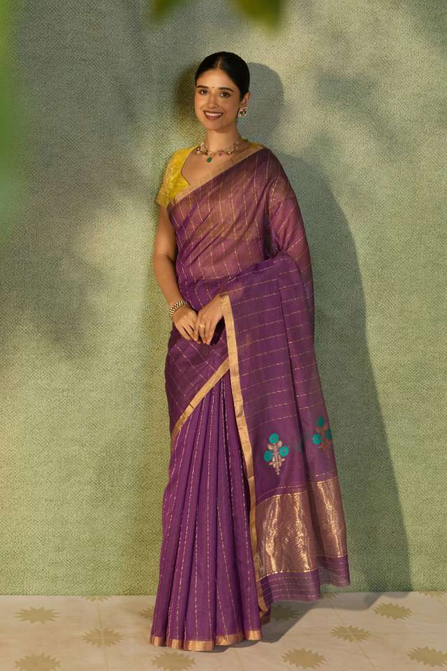 Purple Woven Pure Silk Cotton Chanderi Saree image number