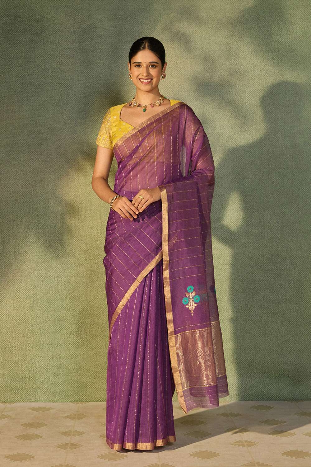Purple Woven Pure Silk Cotton Chanderi Saree image number null