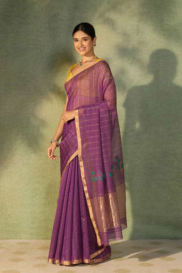 Purple Woven Pure Silk Cotton Chanderi Saree thumbnail image number null