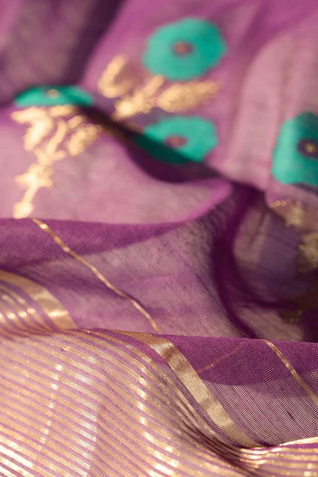 Purple Woven Pure Silk Cotton Chanderi Saree thumbnail image number null