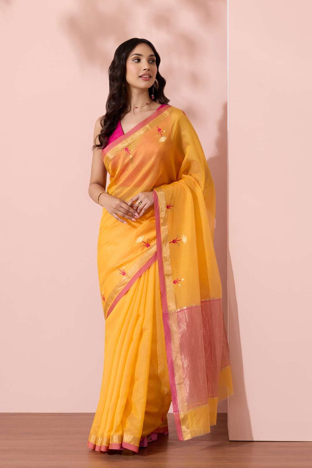 Orange Chanderi Eknaliya Pure Silk Cotton Saree image number null