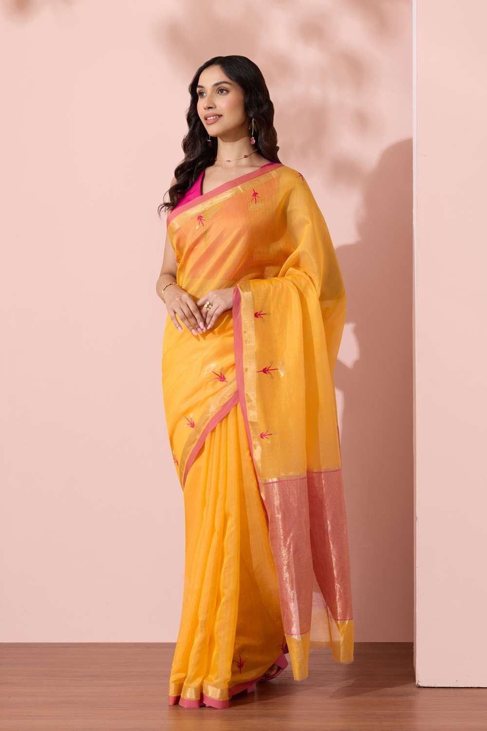 Orange Chanderi Eknaliya Pure Silk Cotton Saree image number null
