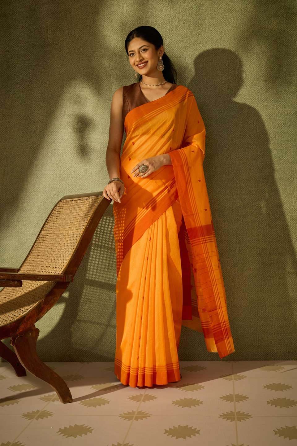 Light Orange Woven Pure Silk Cotton Chanderi Saree