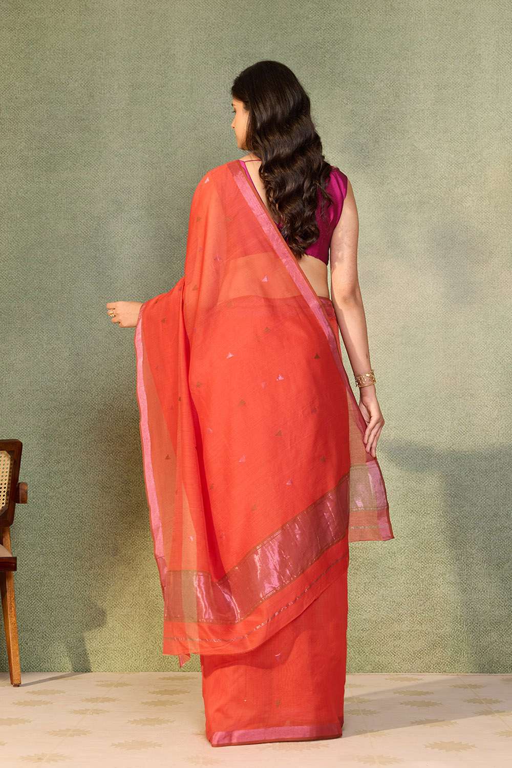 Dark Orange Woven Pure Silk Cotton Chanderi Saree image number null