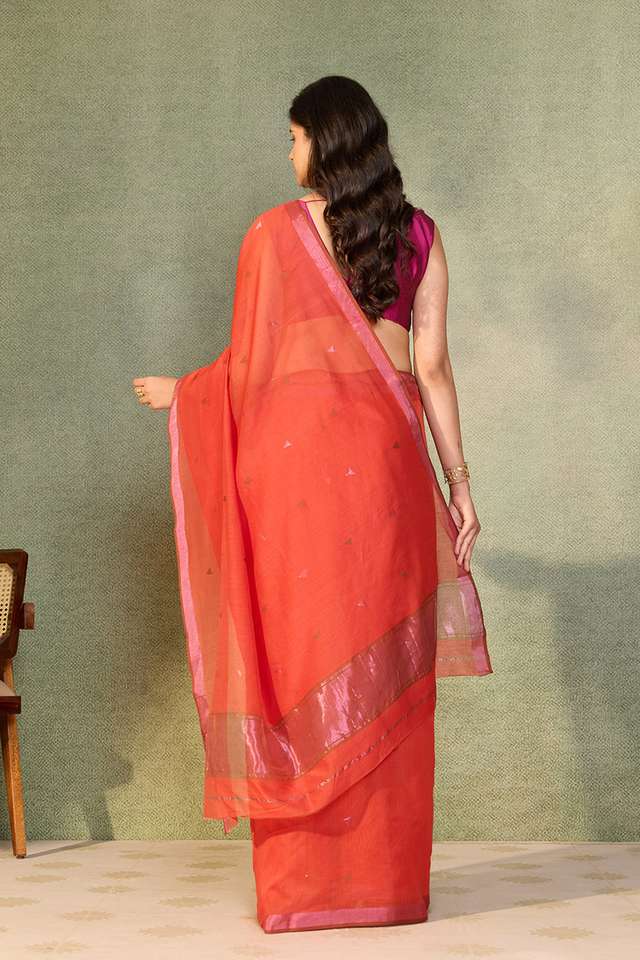 Dark Orange Woven Pure Silk Cotton Chanderi Saree thumbnail image number null