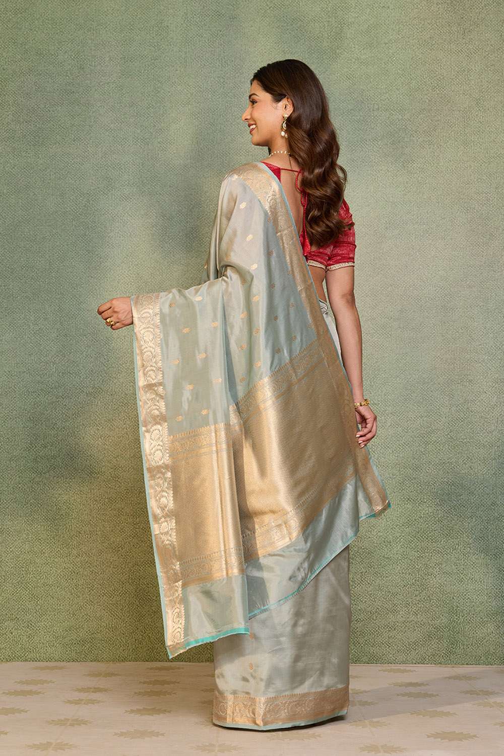 Grey Silk Viscose Cutwork Banarasi Saree image number null