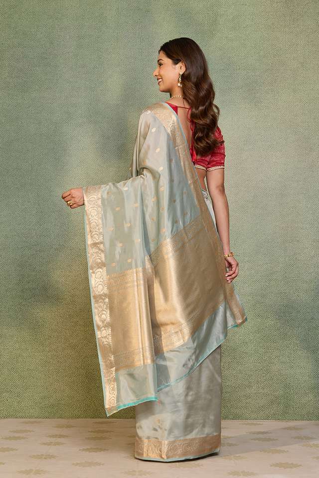 Grey Silk Viscose Cutwork Banarasi Saree thumbnail image number null