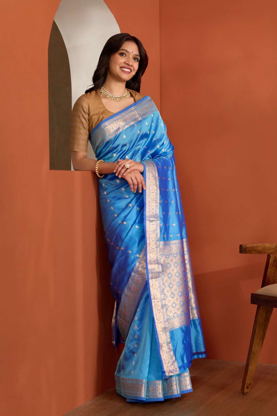 Blue Silk Viscose Banaras Cutwork Saree