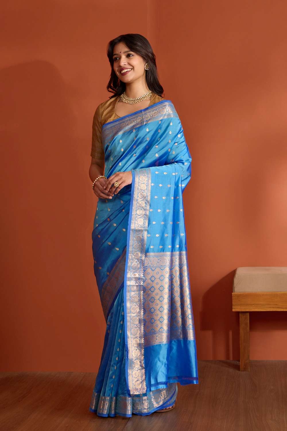 Blue Silk Viscose Banaras Cutwork Saree image number null
