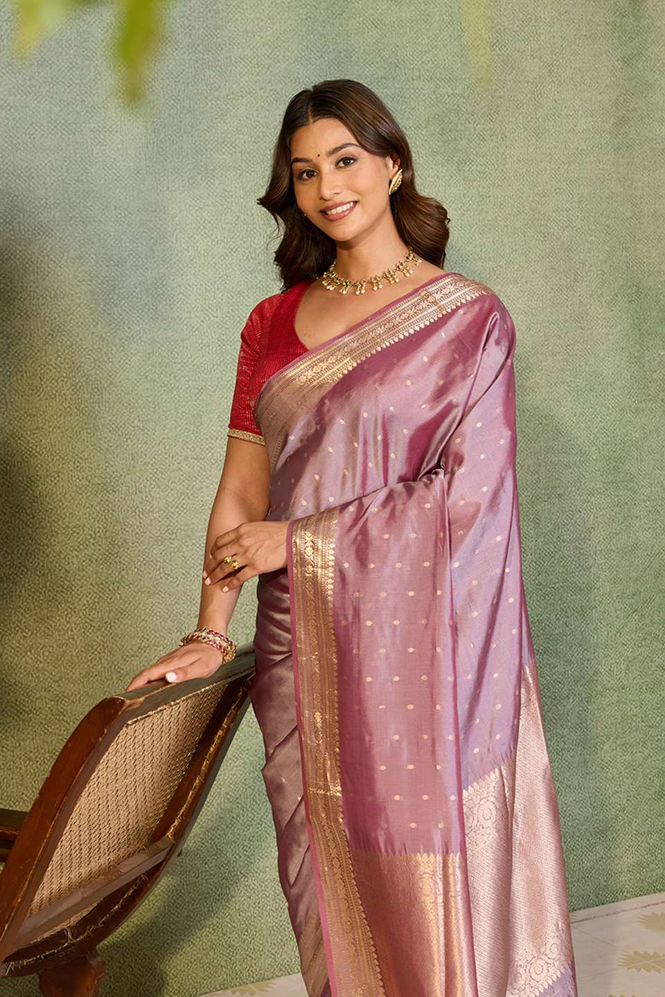 Light Violet Silk Viscose Cutwork Banarasi Saree