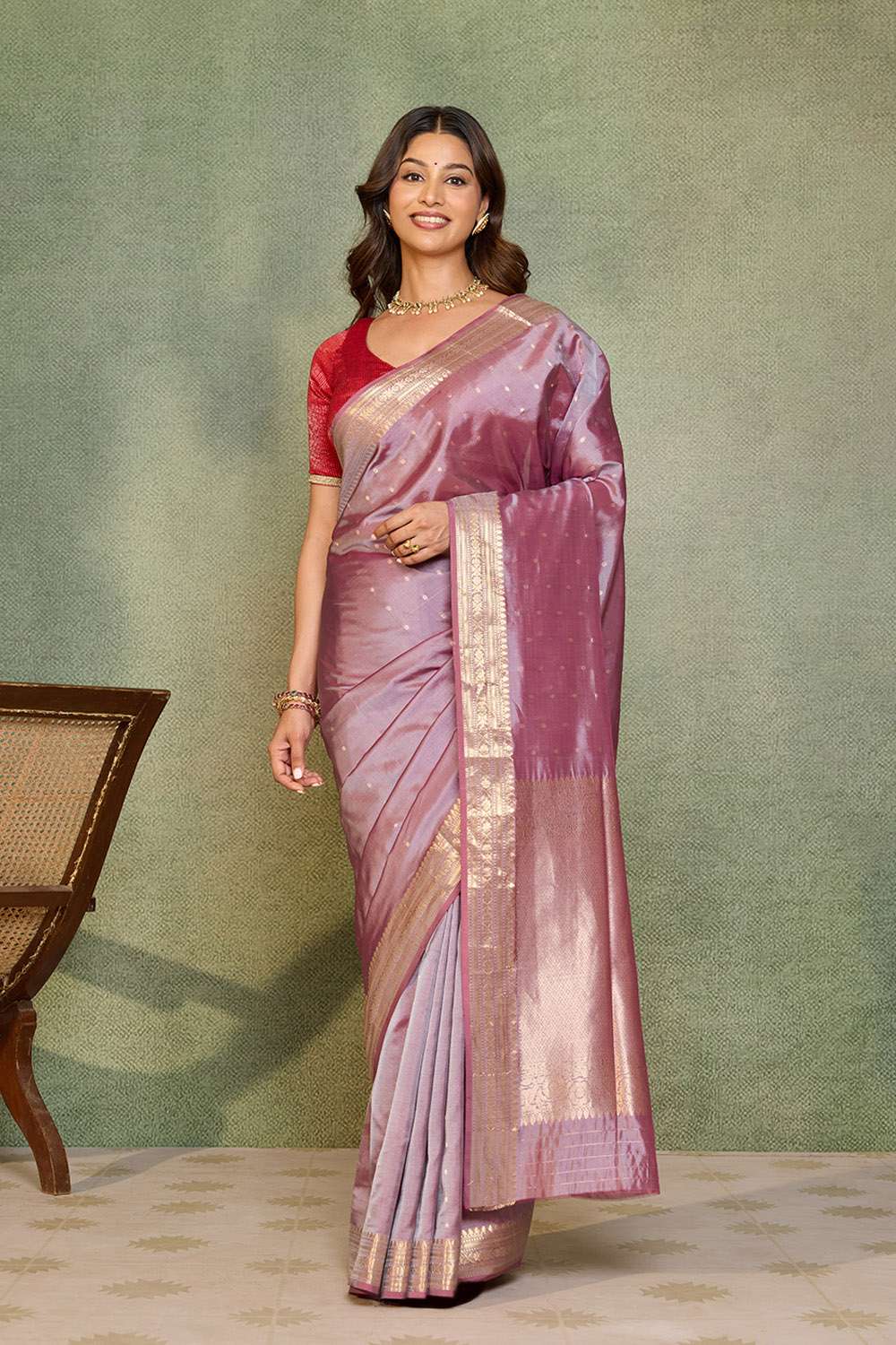 Light Violet Silk Viscose Cutwork Banarasi Saree image number null