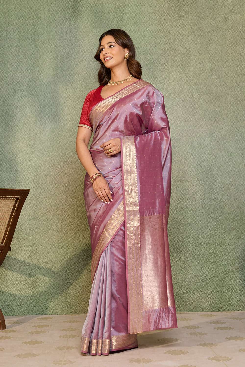 Light Violet Silk Viscose Cutwork Banarasi Saree image number null