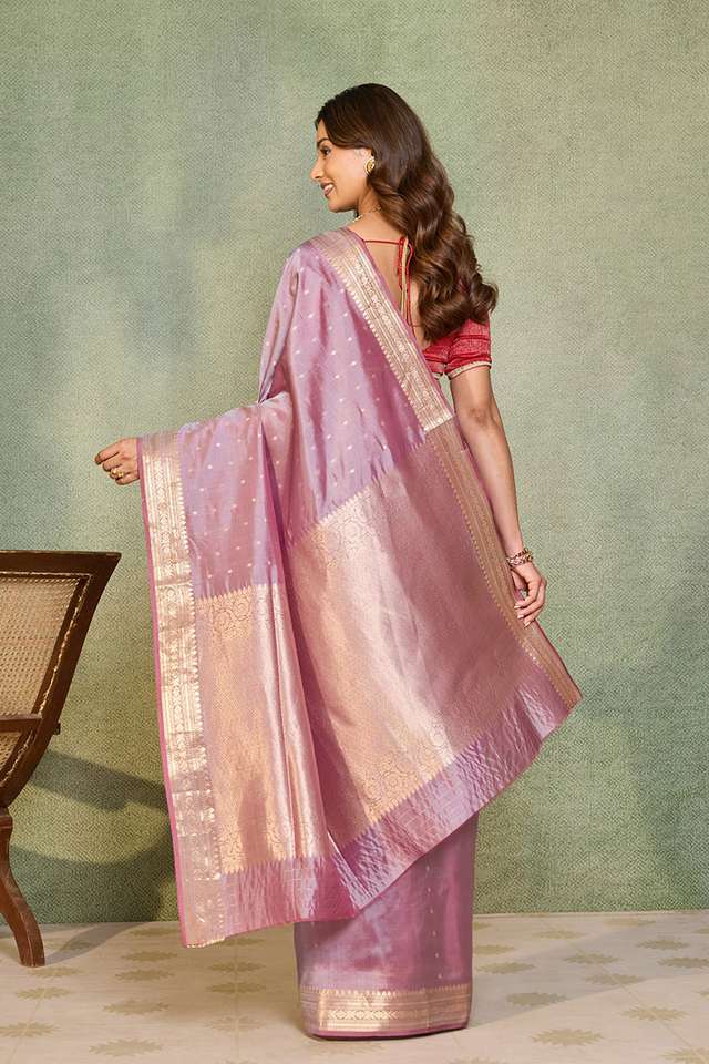 Light Violet Silk Viscose Cutwork Banarasi Saree thumbnail image number null