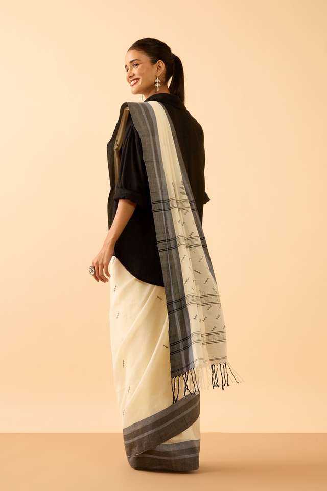 Off White Woven Pure Cotton Bengal Saree thumbnail image number null