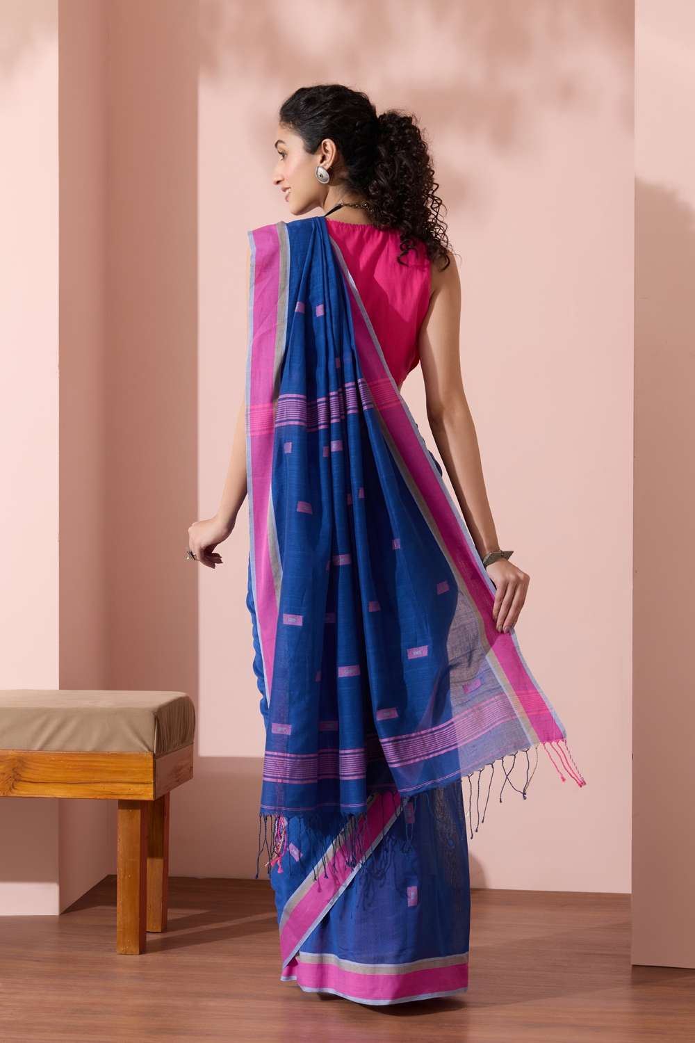Dark Blue Woven Pure Cotton Bengal Saree image number null
