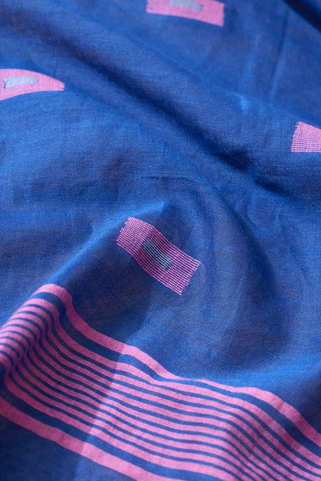Dark Blue Woven Pure Cotton Bengal Saree thumbnail image number null