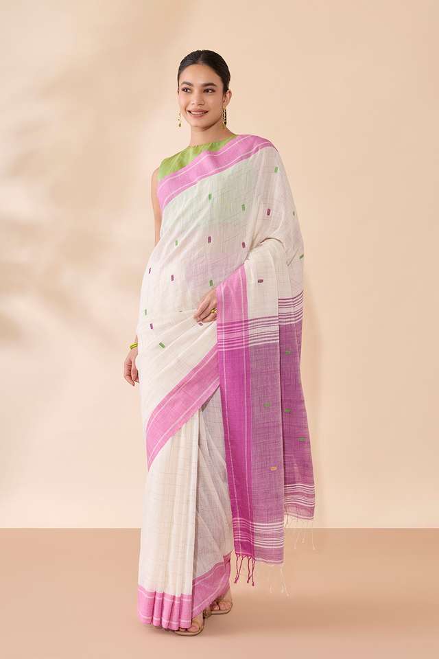 Off White Bengal Pure Cotton Jamdani Saree thumbnail image number null
