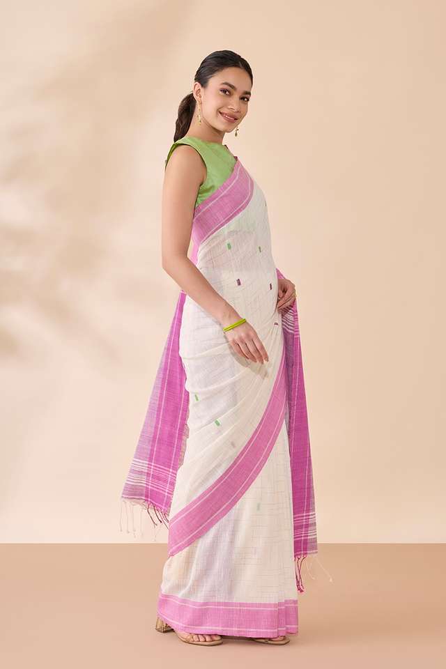 Off White Bengal Pure Cotton Jamdani Saree thumbnail image number null