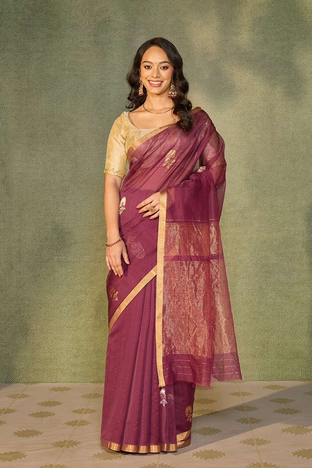 Purple Woven Pure Silk Cotton Chanderi Saree image number null