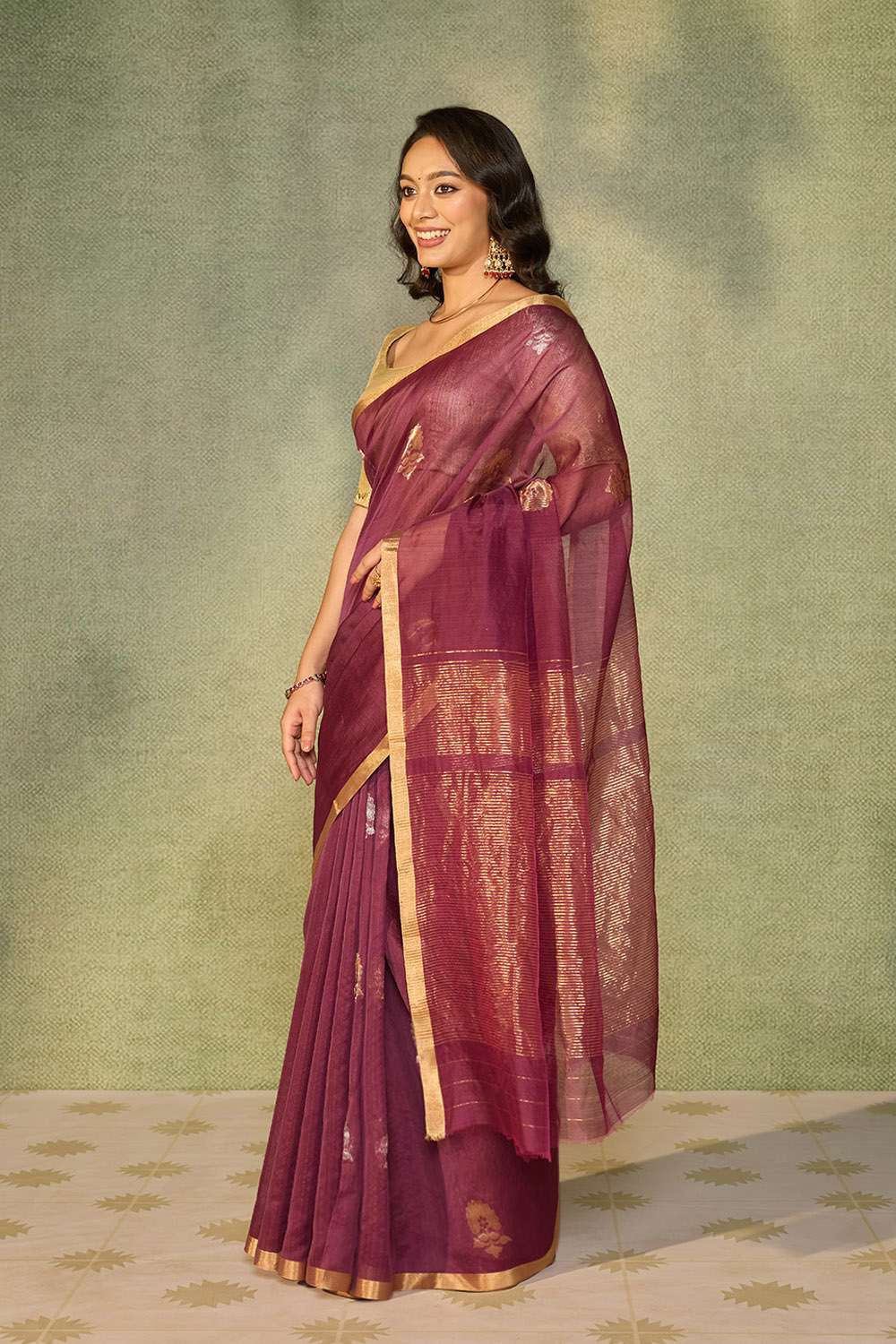 Purple Woven Pure Silk Cotton Chanderi Saree image number null