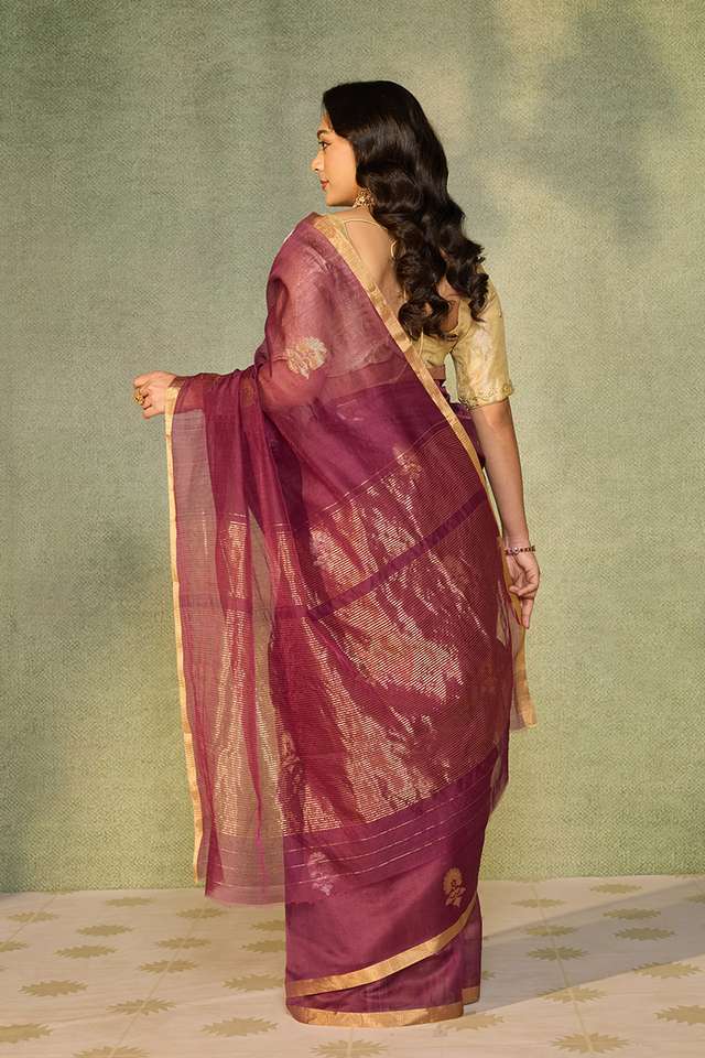 Purple Woven Pure Silk Cotton Chanderi Saree thumbnail image number null