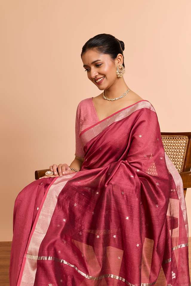 Red Eknaliya Pure Silk Cotton Chanderi Saree image number