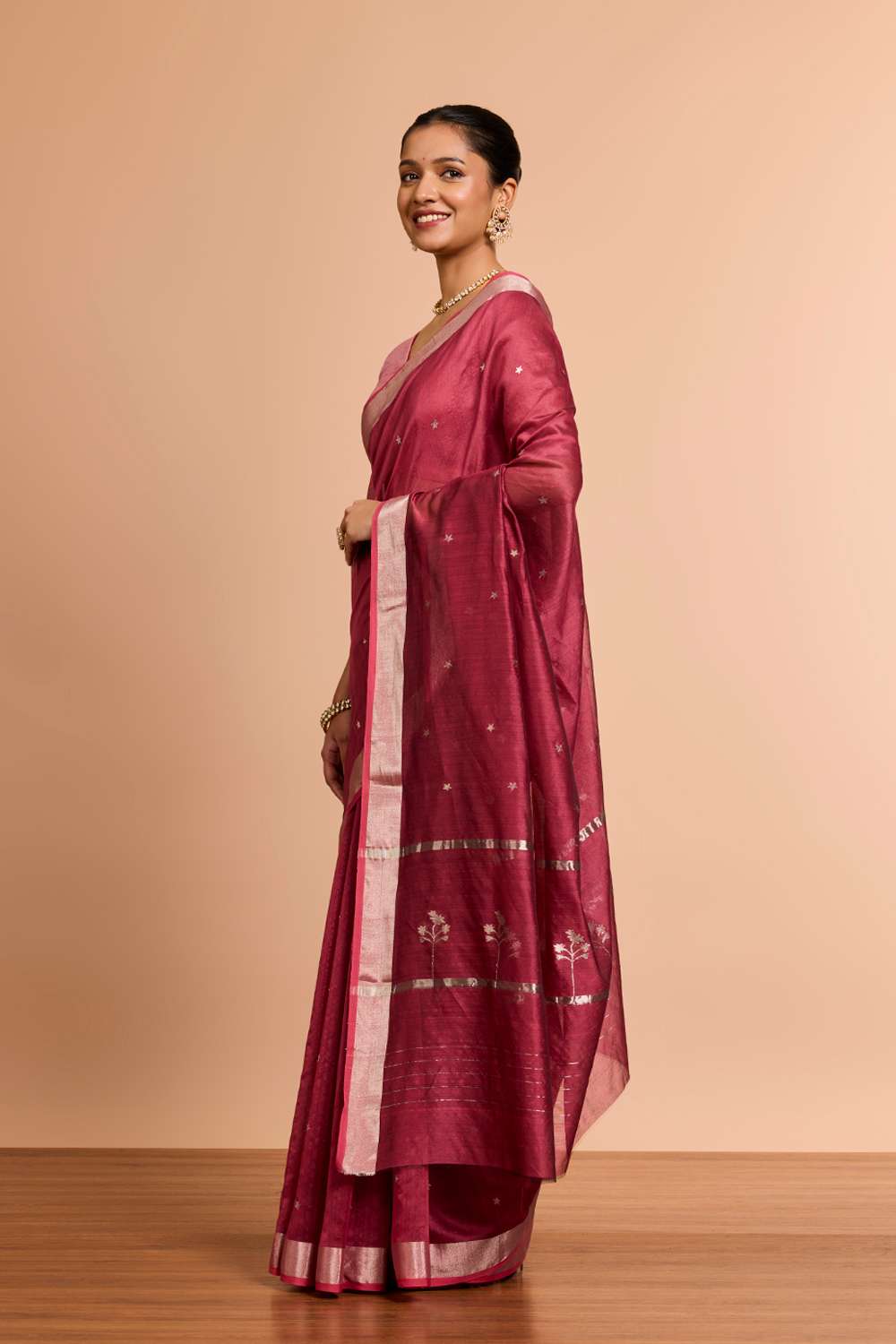 Red Eknaliya Pure Silk Cotton Chanderi Saree image number null