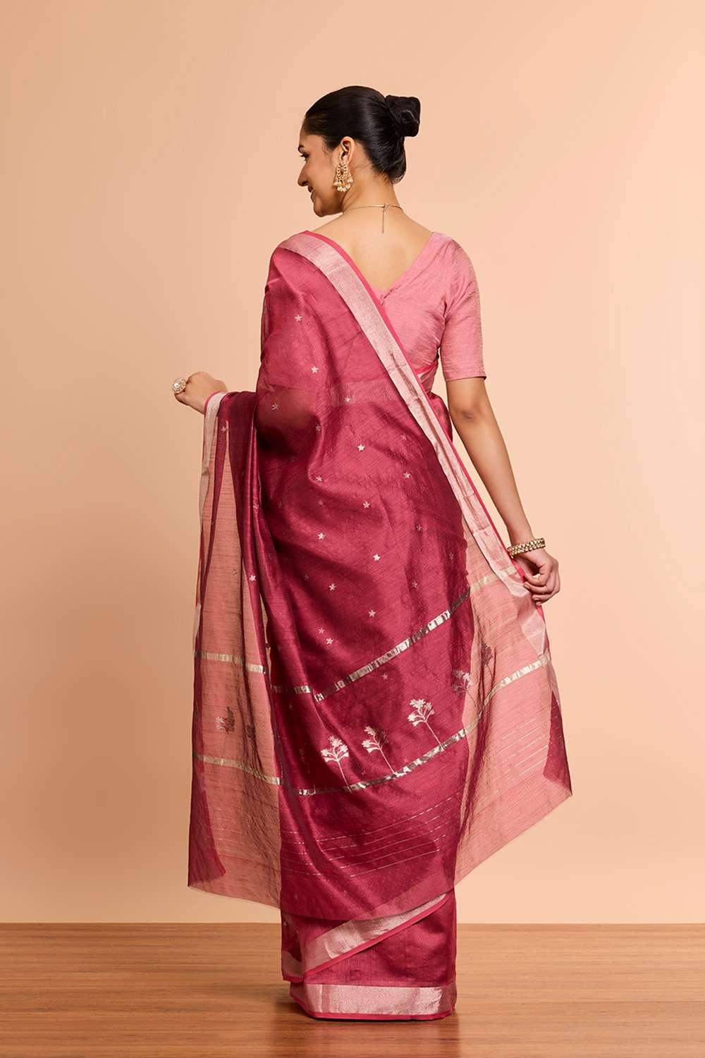 Red Eknaliya Pure Silk Cotton Chanderi Saree image number null
