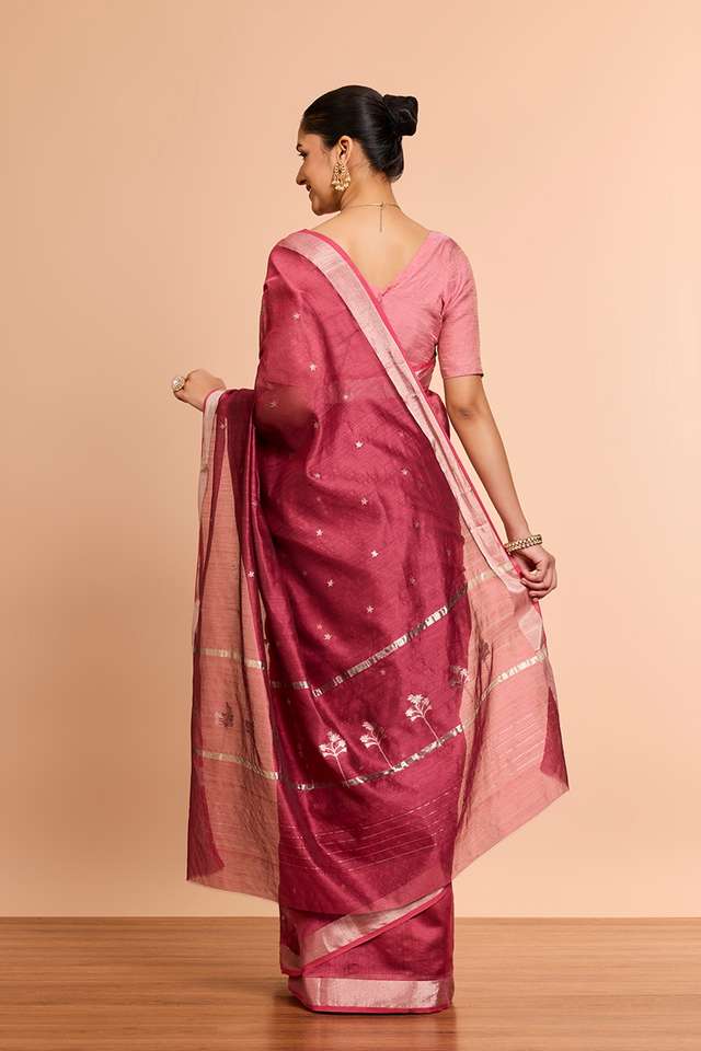 Red Eknaliya Pure Silk Cotton Chanderi Saree thumbnail image number null