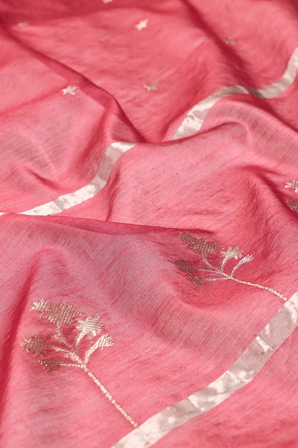 Red Eknaliya Pure Silk Cotton Chanderi Saree image number null