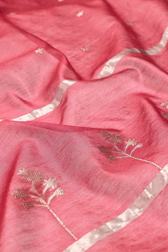 Red Eknaliya Pure Silk Cotton Chanderi Saree thumbnail image number null