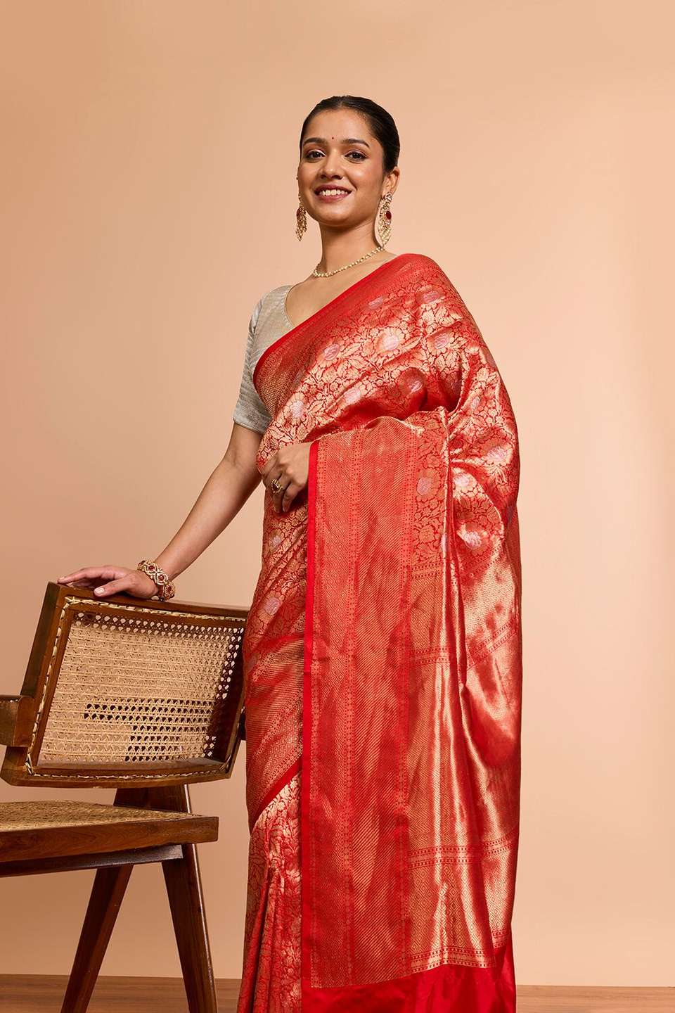 Red Pure Silk Cutwork Banaras Saree