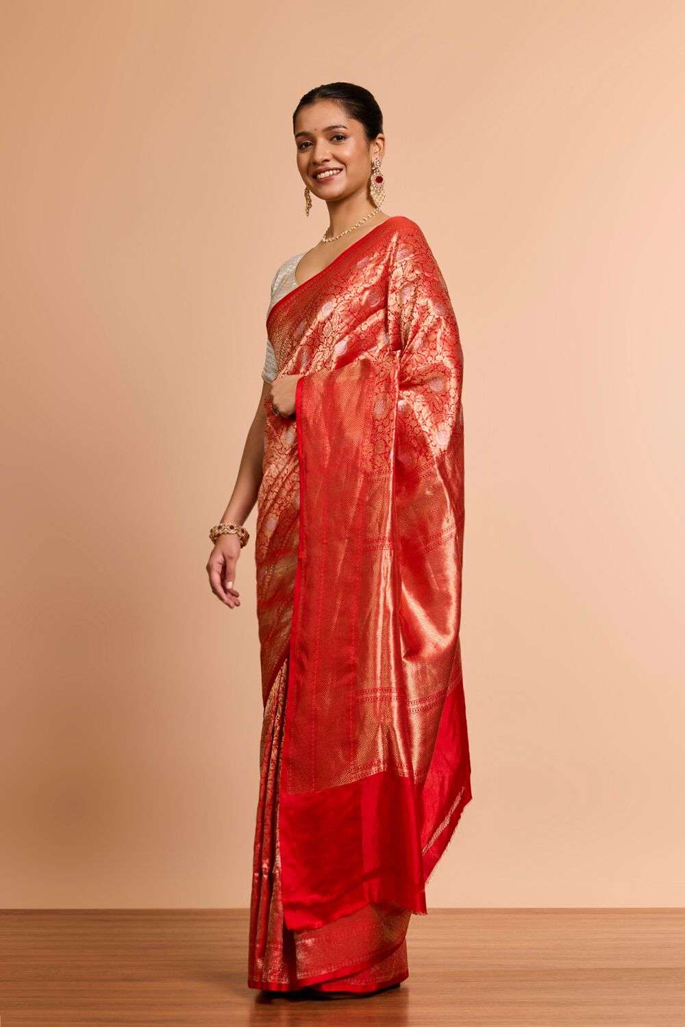 Red Pure Silk Cutwork Banaras Saree image number null